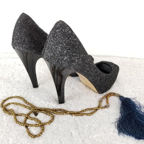 NINE WEST Womens sz 8《265》glitter peep toe pumps - Picture 2 of 9